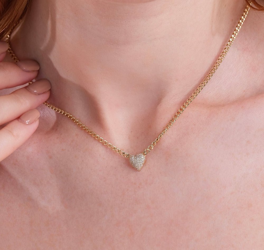 Diamond Puffer Heart Cuban Chain