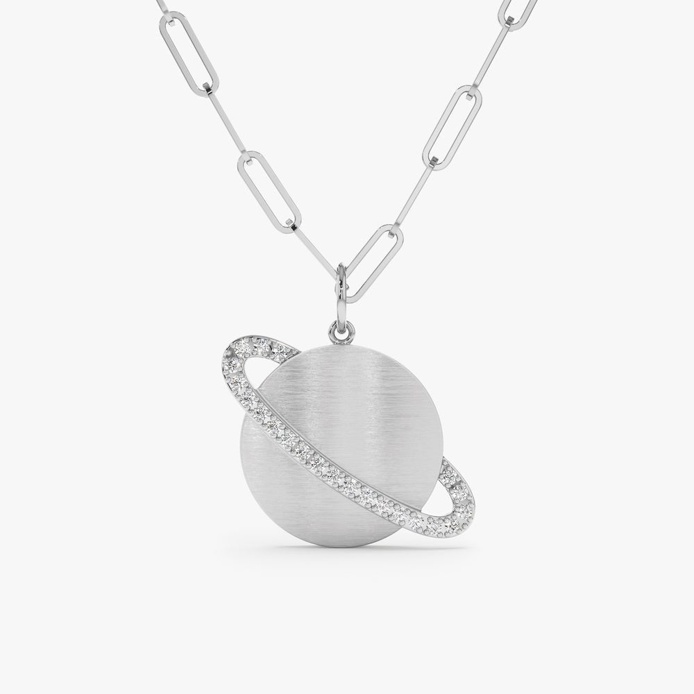 Diamond Saturn Charm Paperclip Necklace