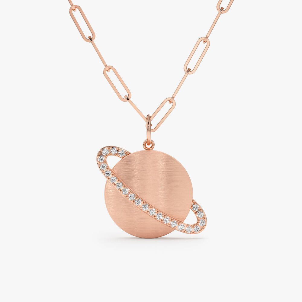 Diamond Saturn Charm Paperclip Necklace