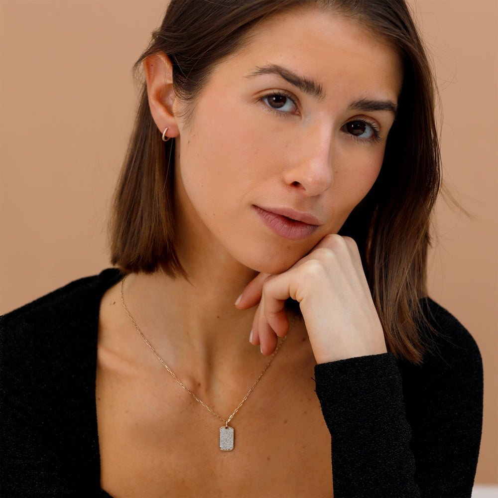 Diamond Tag Necklace with Paperclip Chain