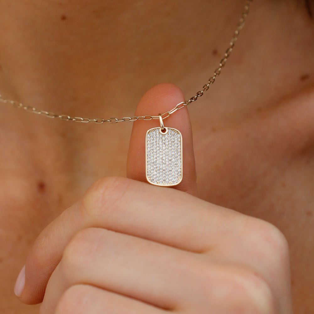 Diamond Tag Necklace with Paperclip Chain