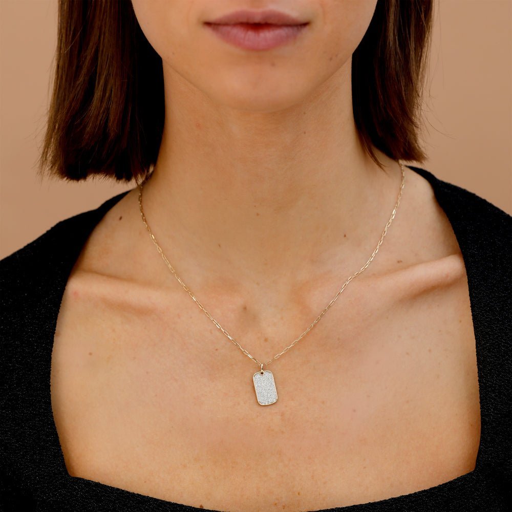 Diamond Tag Necklace with Paperclip Chain