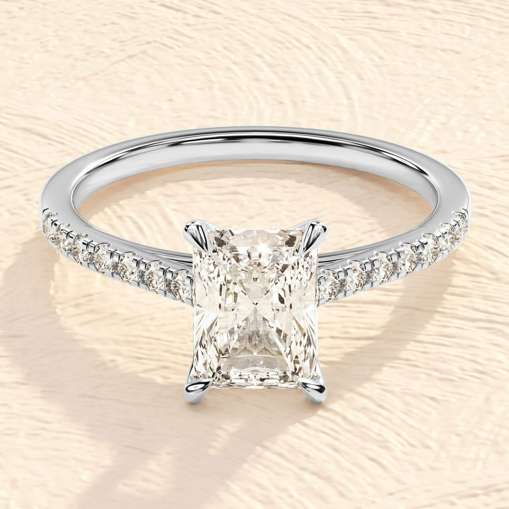 Elongated Emerald Cut 4ct Lab Grown Diamond Engagement Ring