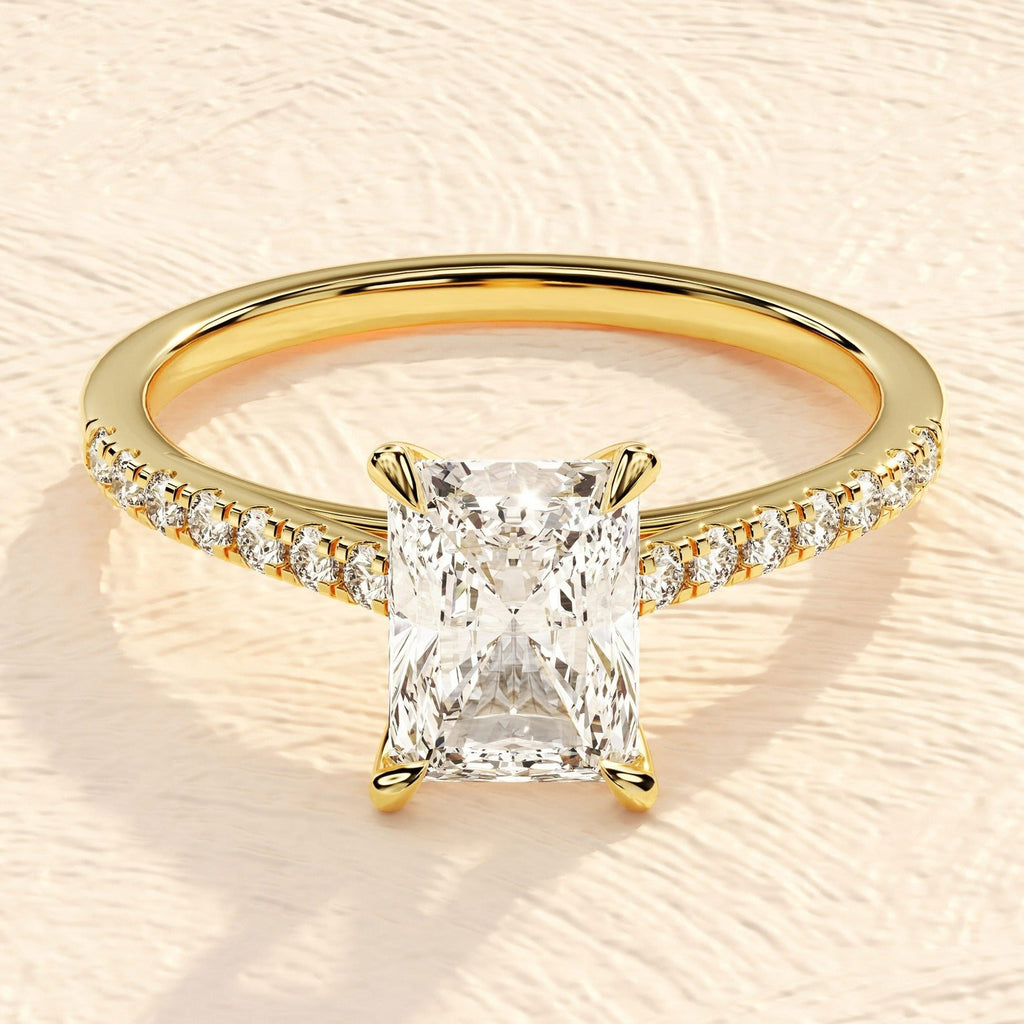 Elongated Emerald Cut 4ct Lab Grown Diamond Engagement Ring