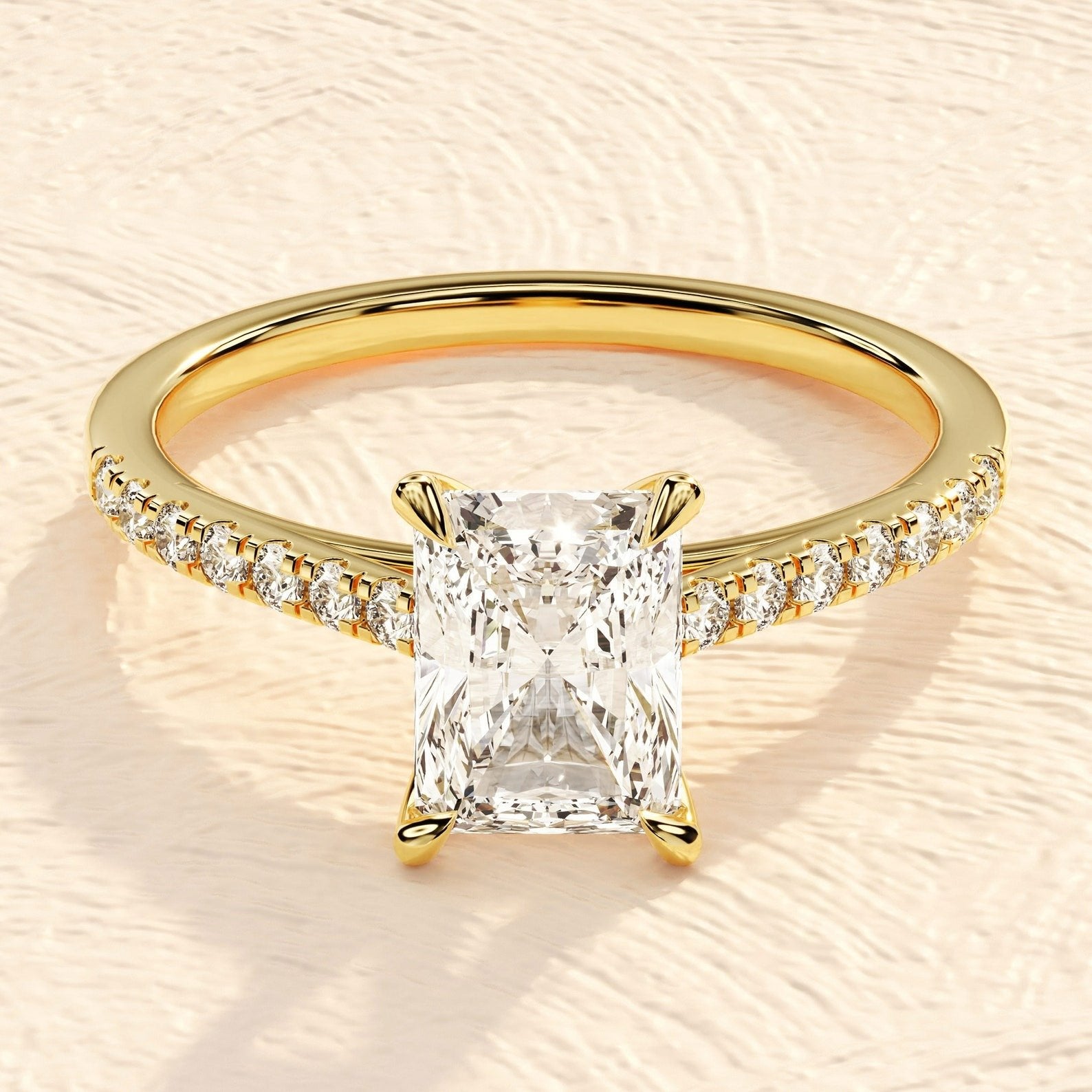 Elongated Emerald Cut 4ct Lab Grown Diamond Engagement Ring