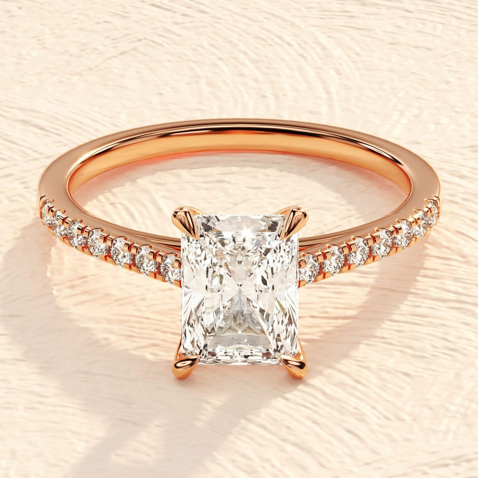 Elongated Emerald Cut 4ct Lab Grown Diamond Engagement Ring