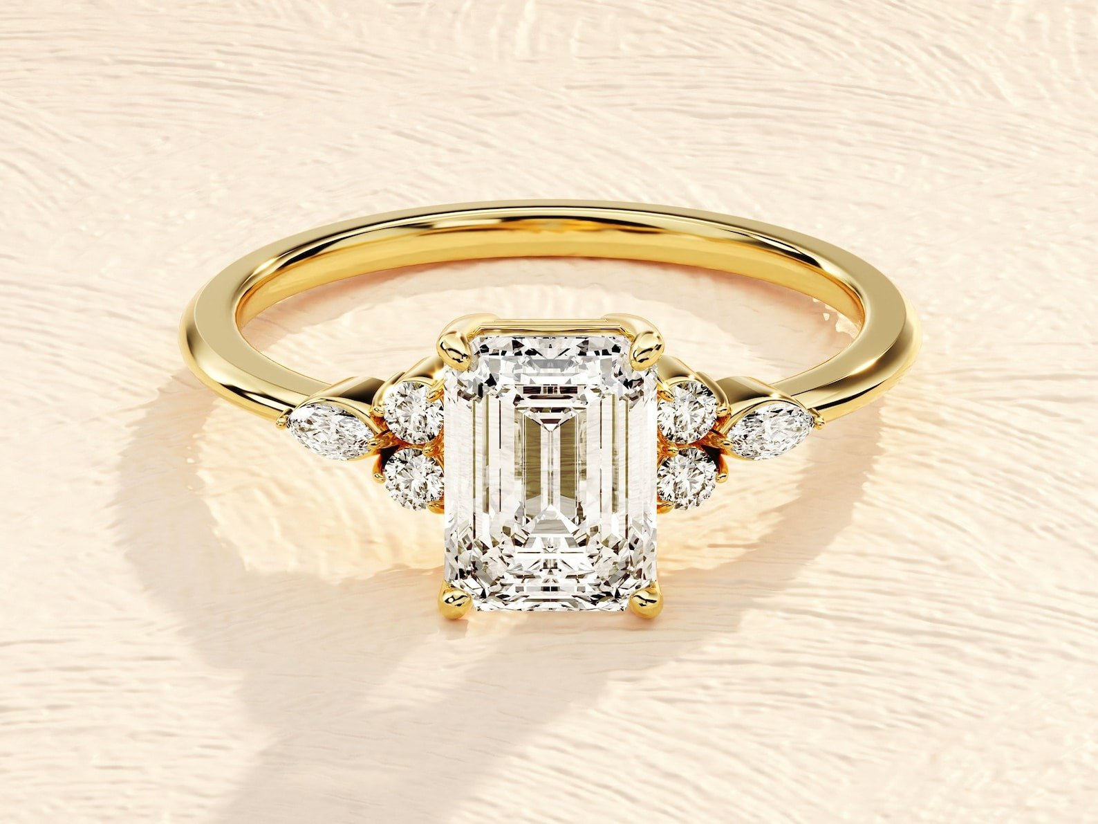 Elongated Emerald Cut 4ct Lab Grown Diamond Engagement Ring