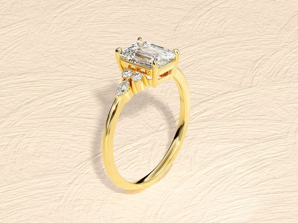 Elongated Emerald Cut 4ct Lab Grown Diamond Engagement Ring