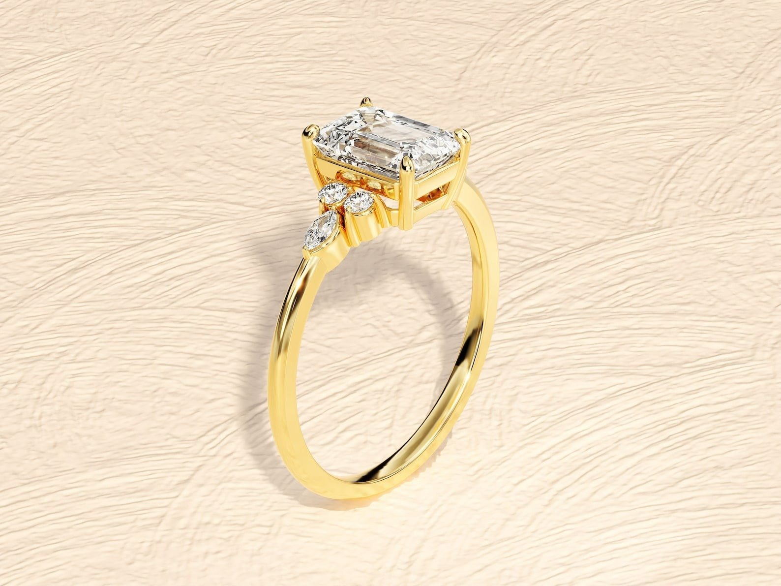 Elongated Emerald Cut 4ct Lab Grown Diamond Engagement Ring