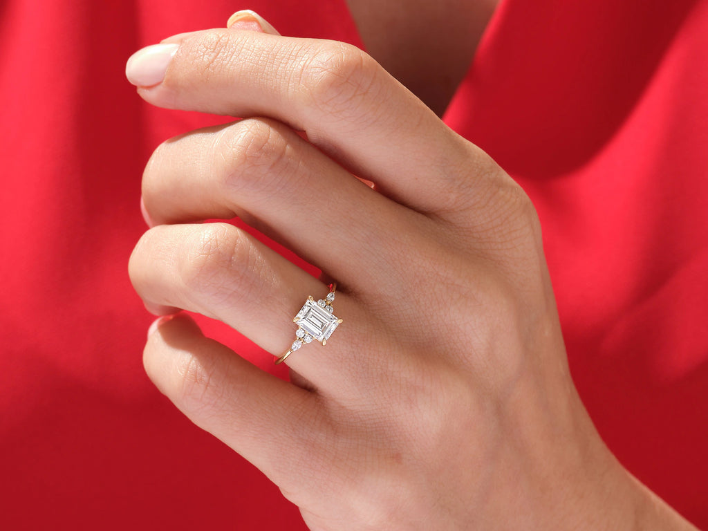 Elongated Emerald Cut 4ct Lab Grown Diamond Engagement Ring