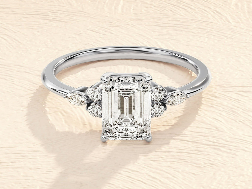 Elongated Emerald Cut 4ct Lab Grown Diamond Engagement Ring