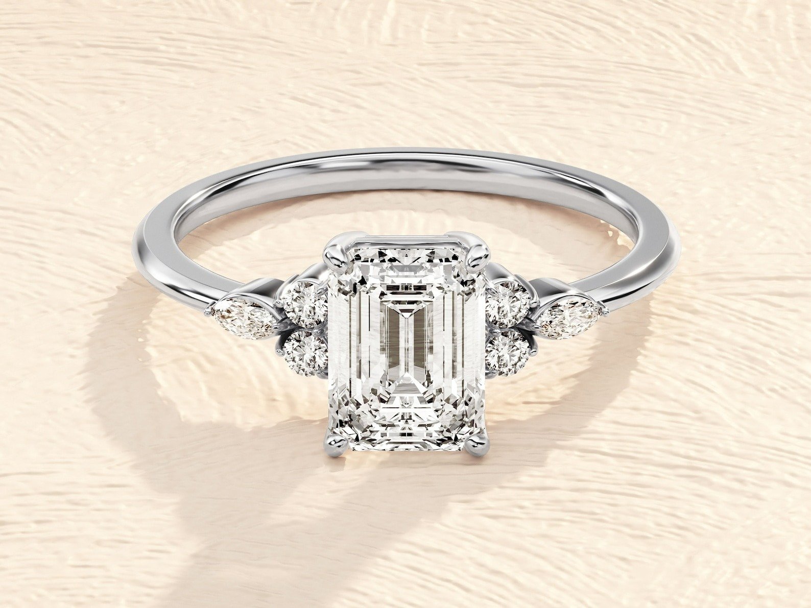 Elongated Emerald Cut 4ct Lab Grown Diamond Engagement Ring