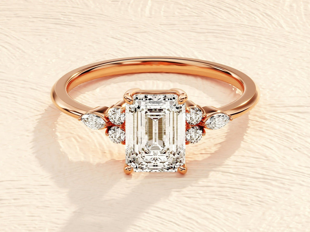 Elongated Emerald Cut 4ct Lab Grown Diamond Engagement Ring