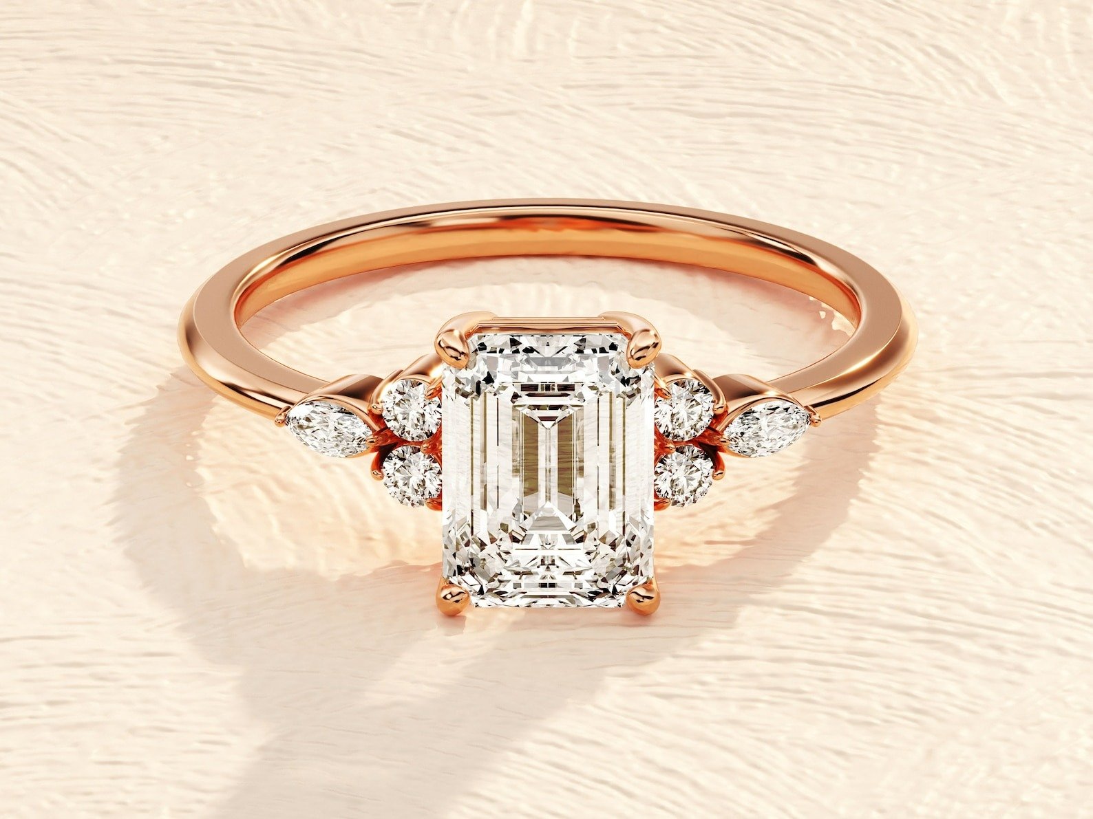 Elongated Emerald Cut 4ct Lab Grown Diamond Engagement Ring