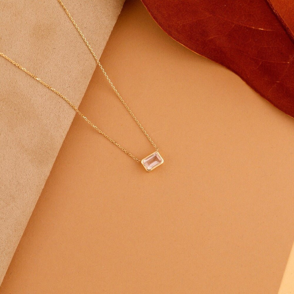 Emerald Cut Rose Quartz Necklace