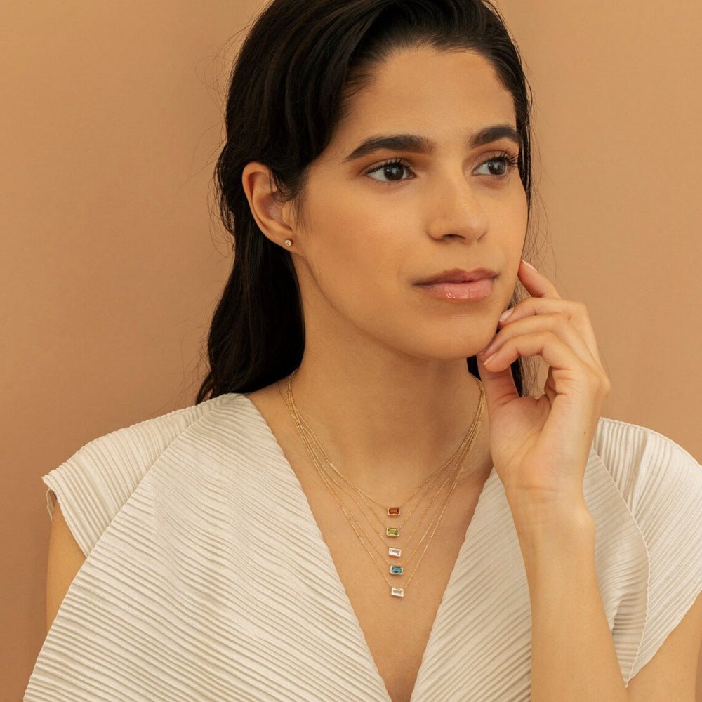 Emerald Cut Rose Quartz Necklace
