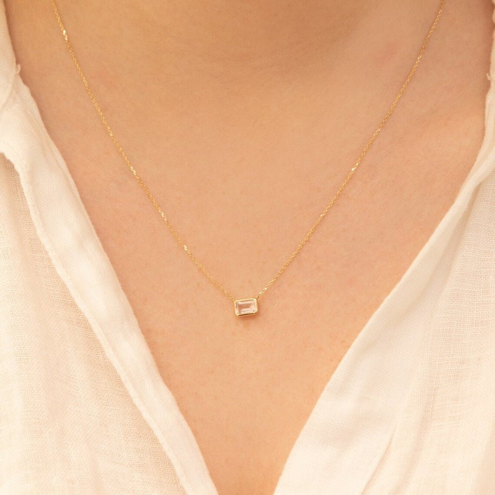 Emerald Cut Rose Quartz Necklace