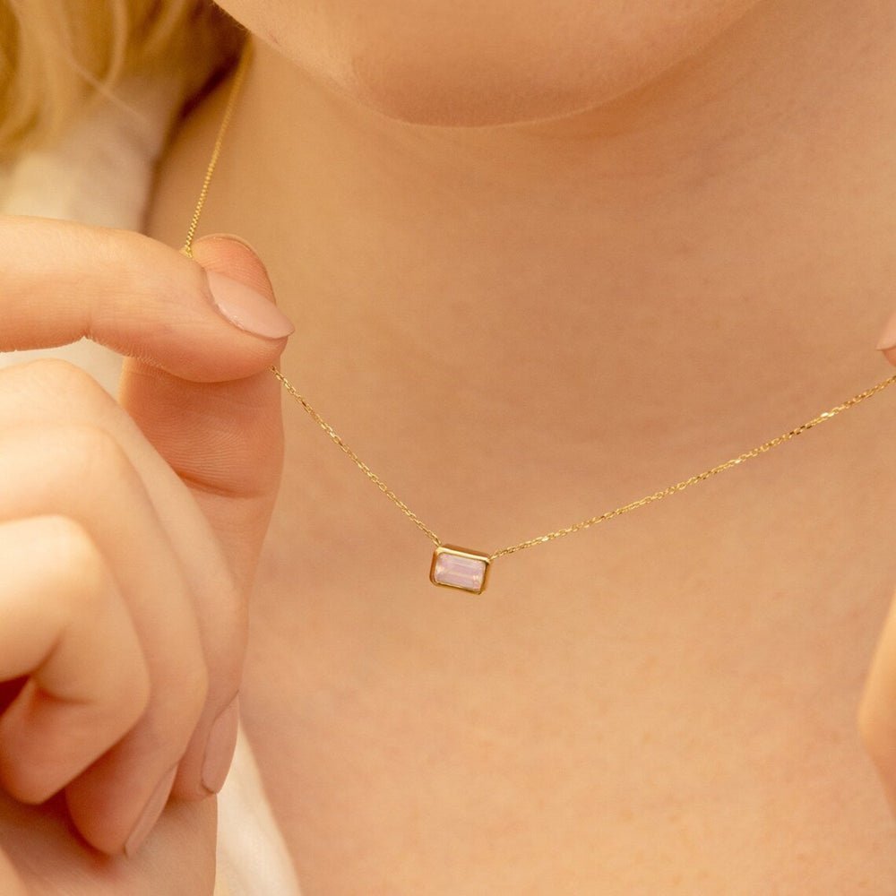 Emerald Cut Rose Quartz Necklace