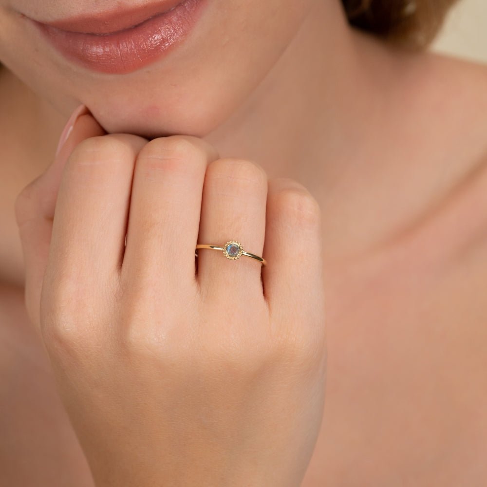 Handmade Natural Labradorite Art Deco Ring