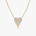 Large Elongated Paved Natural Diamond Heart Necklace