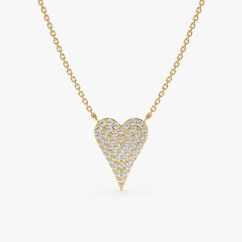 Large Elongated Paved Natural Diamond Heart Necklace