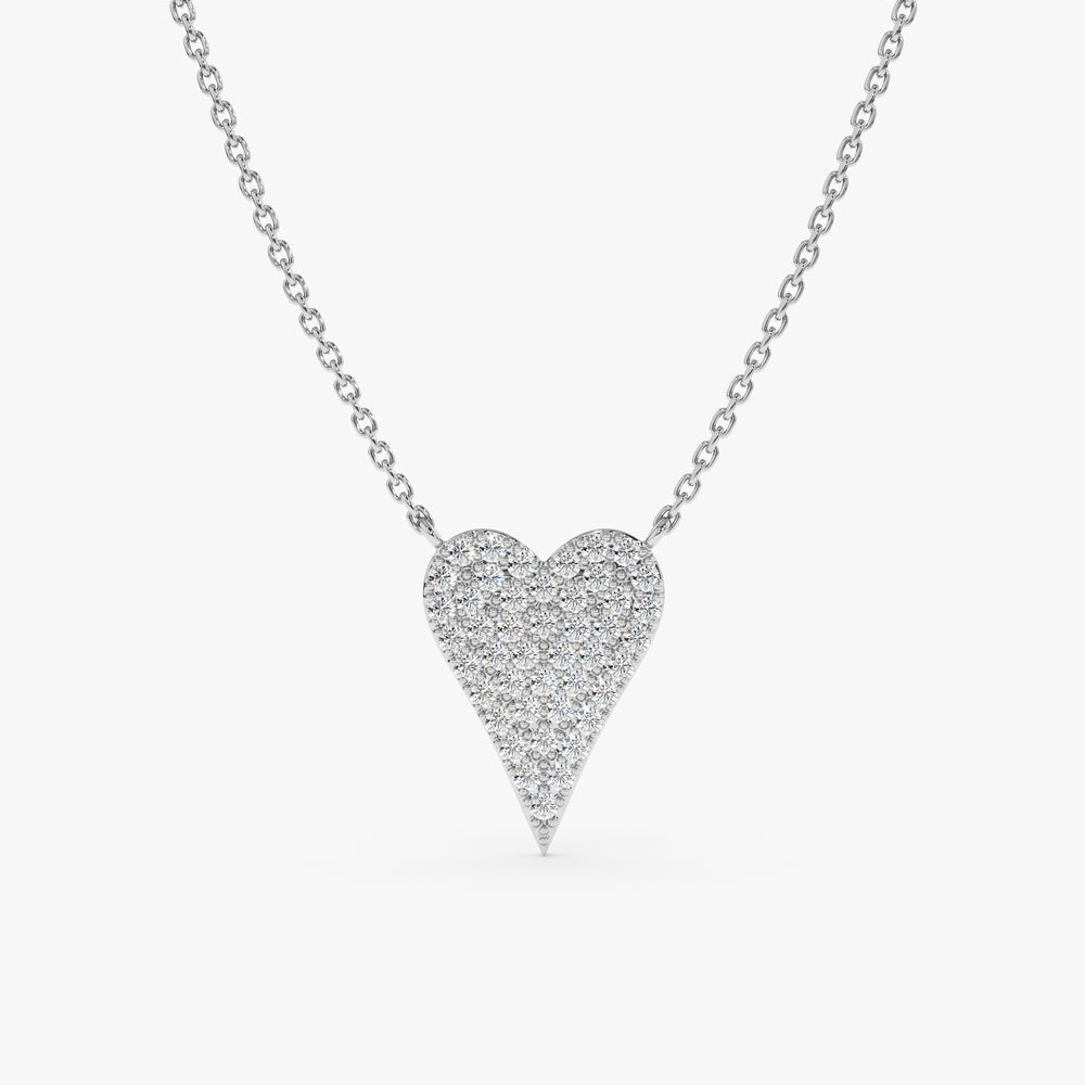 Large Elongated Paved Natural Diamond Heart Necklace