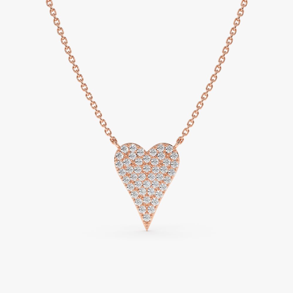 Large Elongated Paved Natural Diamond Heart Necklace