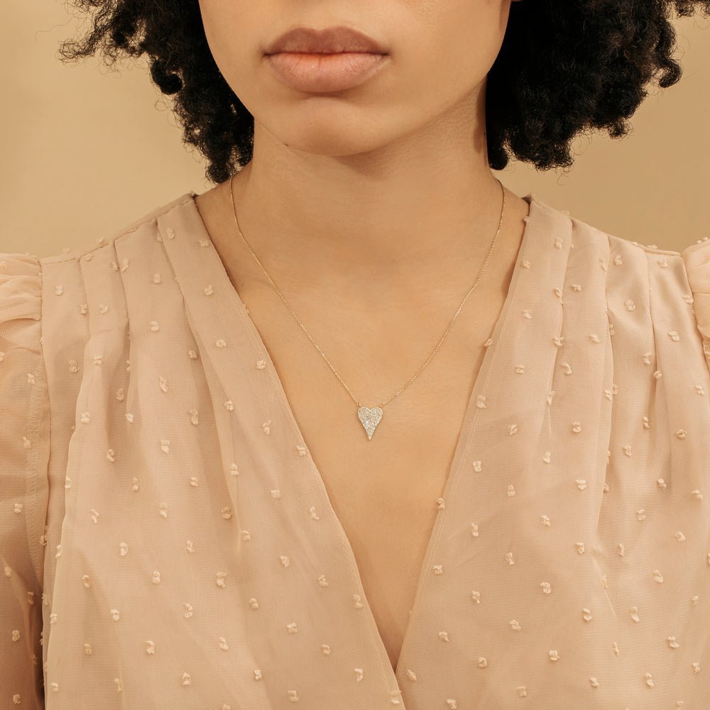Large Elongated Paved Natural Diamond Heart Necklace