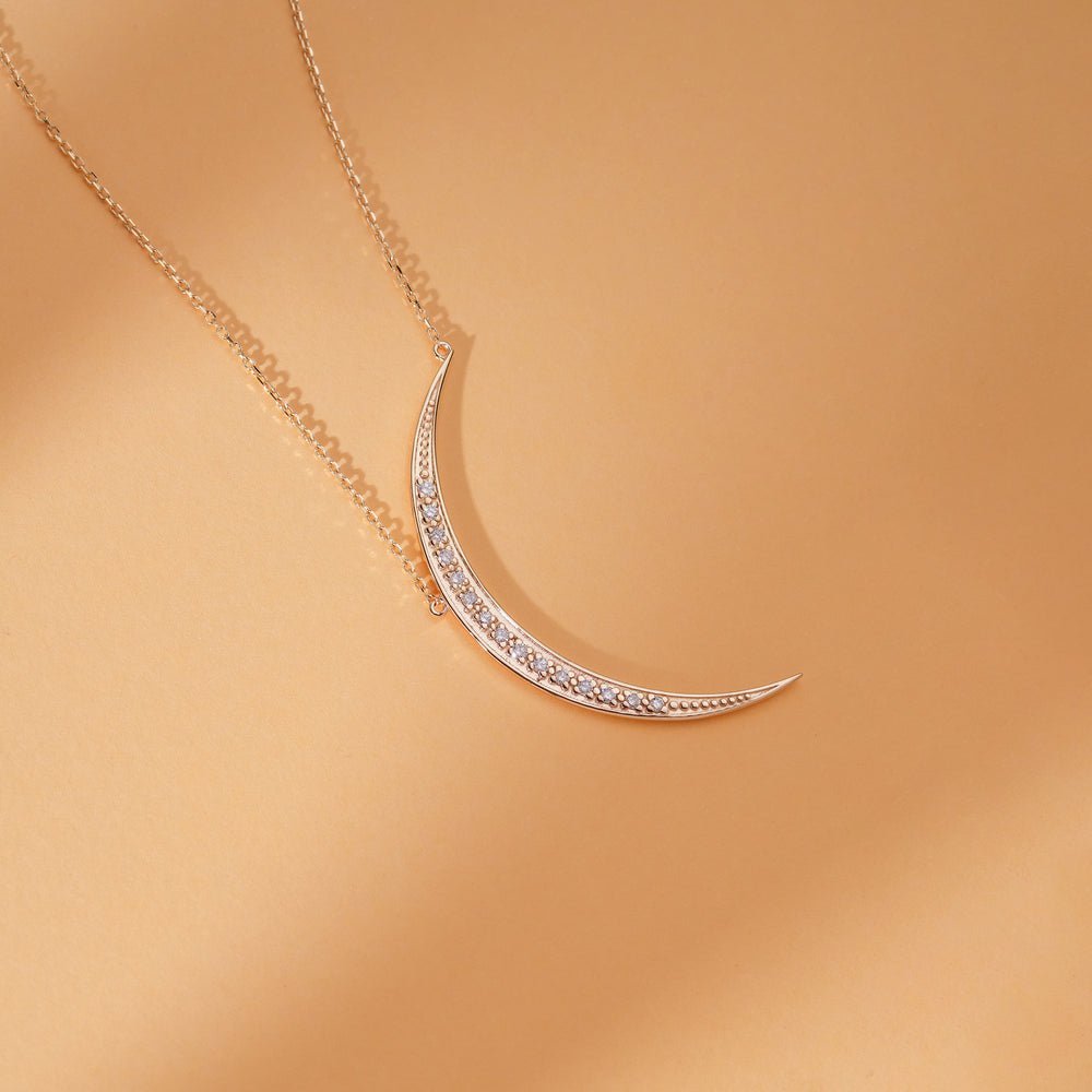 Large Natural Diamond Crescent Necklace