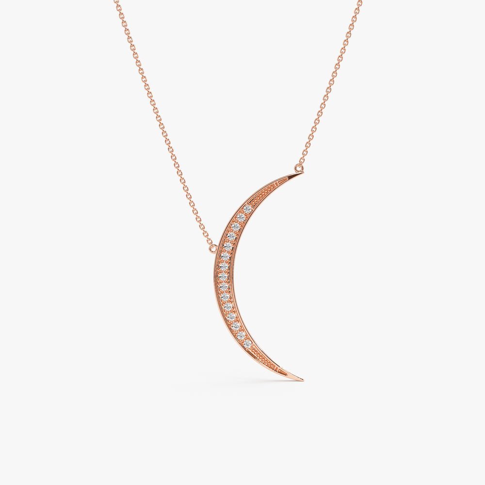 Large Natural Diamond Crescent Necklace