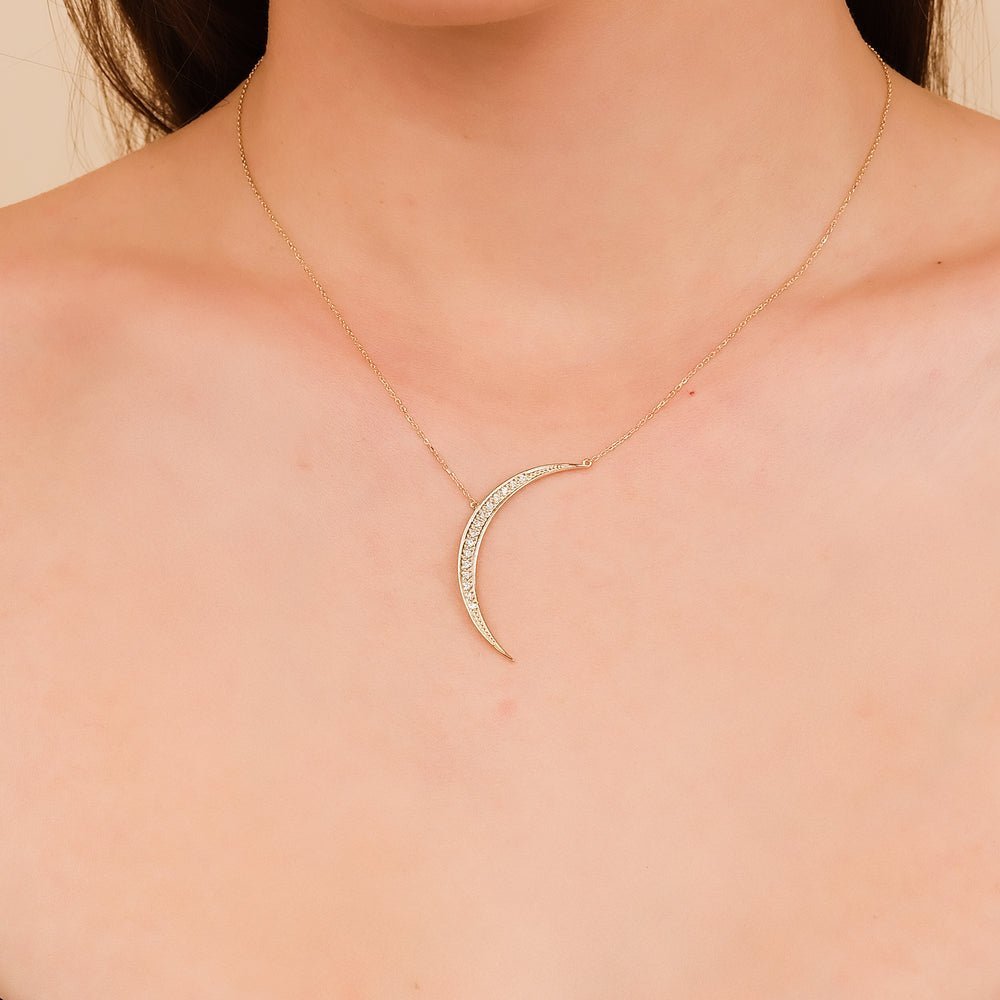Large Natural Diamond Crescent Necklace