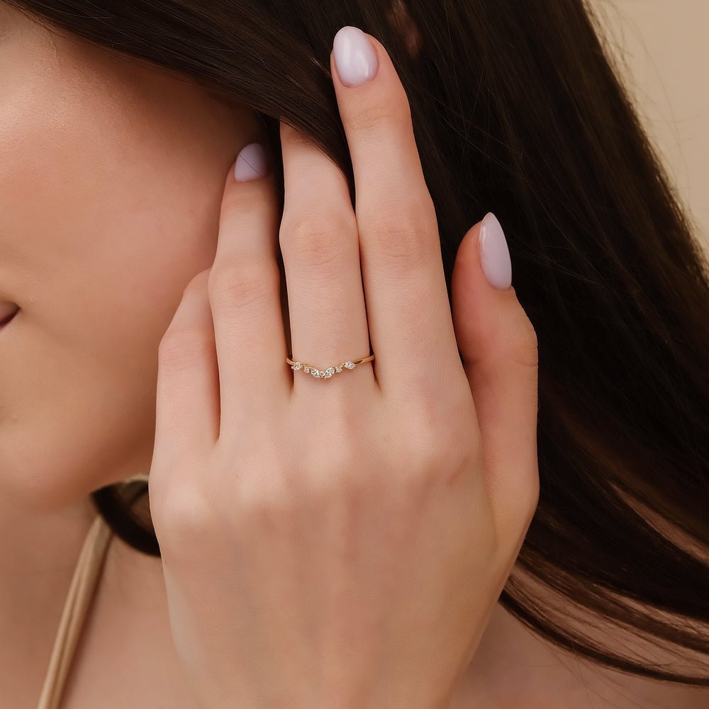Marquise and Round Natural Diamond Nesting Ring