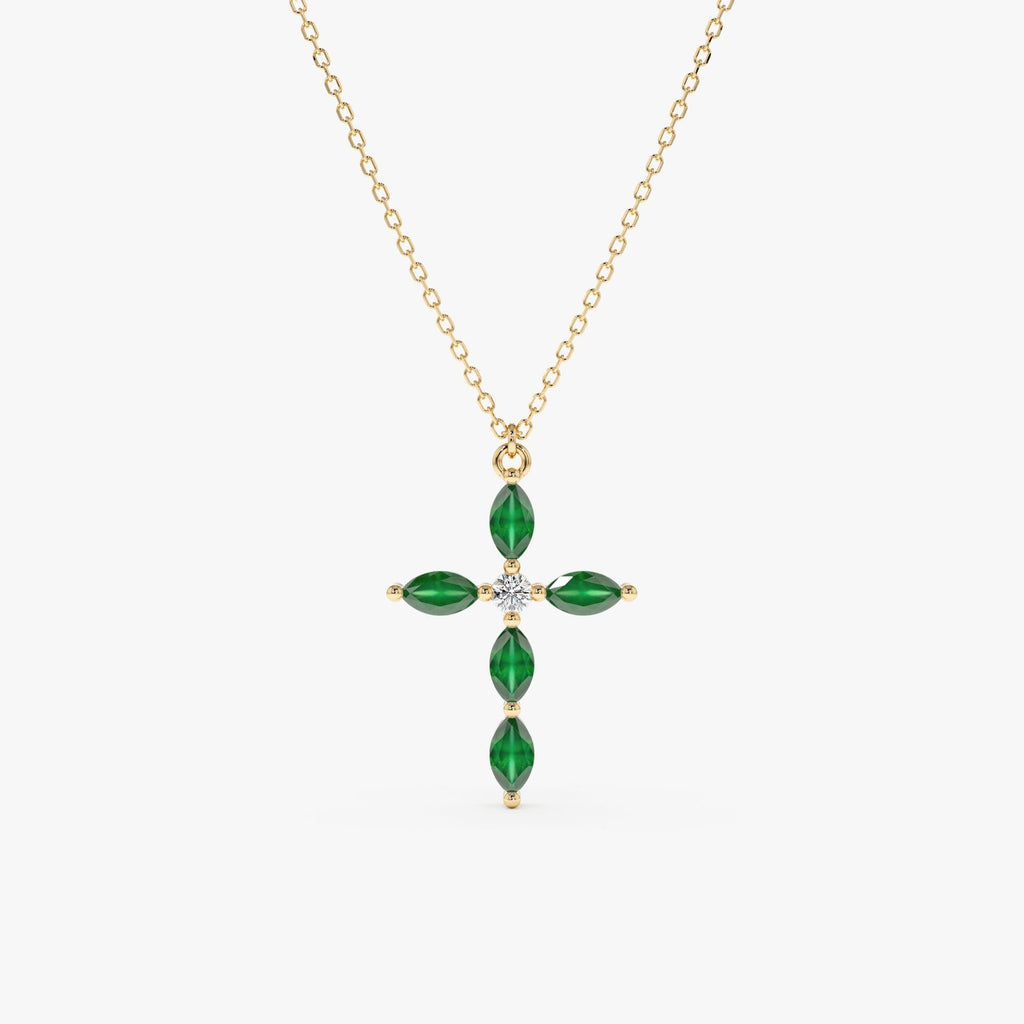 Marquise Emerald Cross Necklace