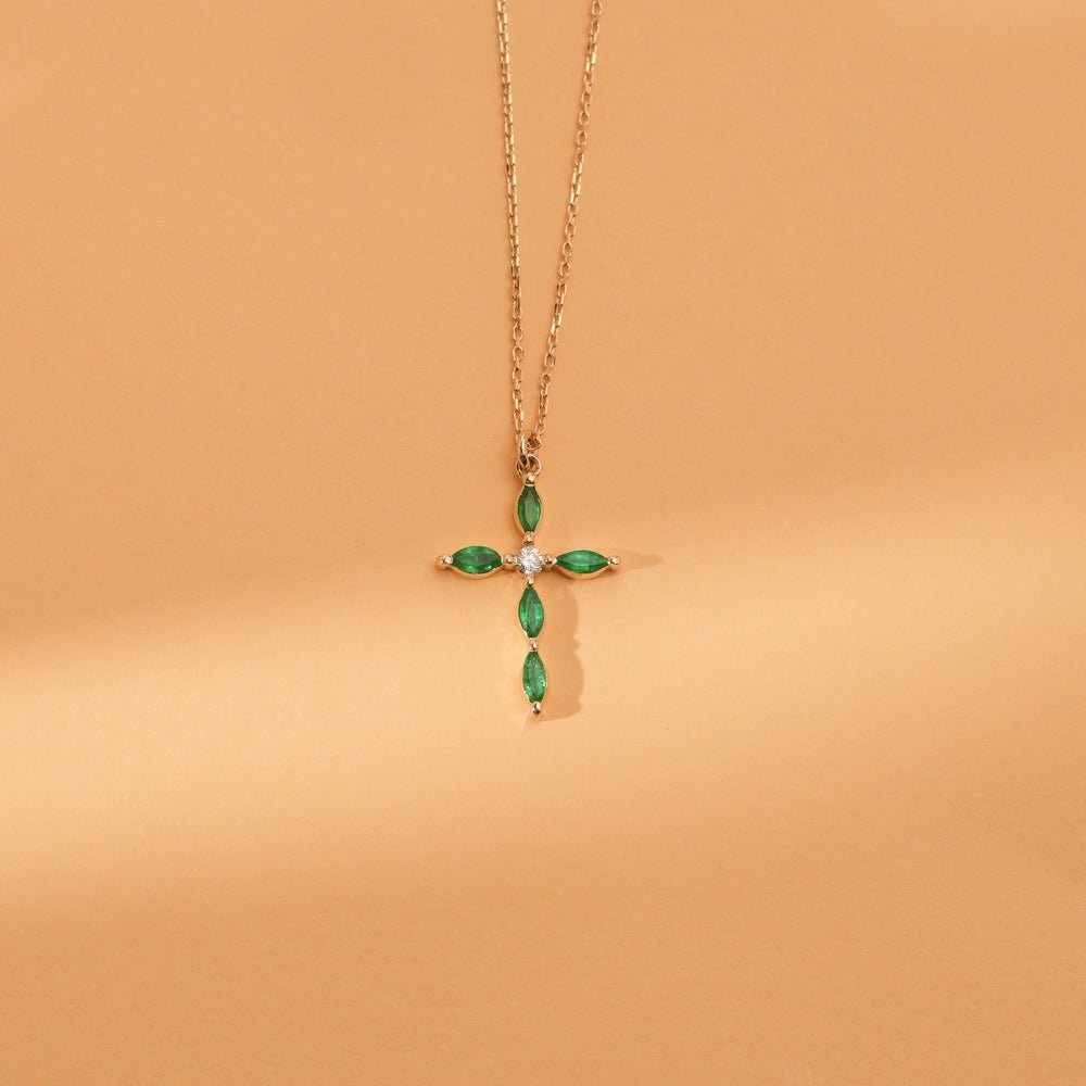 Marquise Emerald Cross Necklace