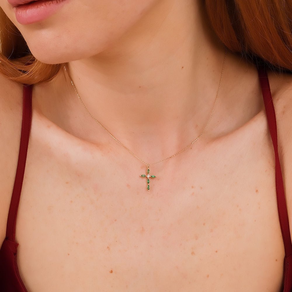 Marquise Emerald Cross Necklace