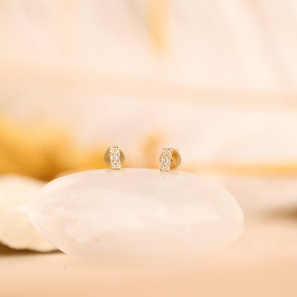 Mini Baguette Cut Natural Diamond Studs