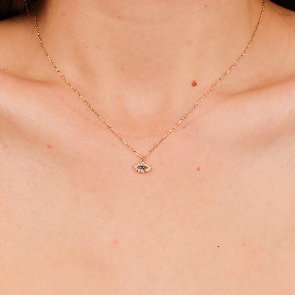Mini Natural Diamond Sapphire Eye Necklace