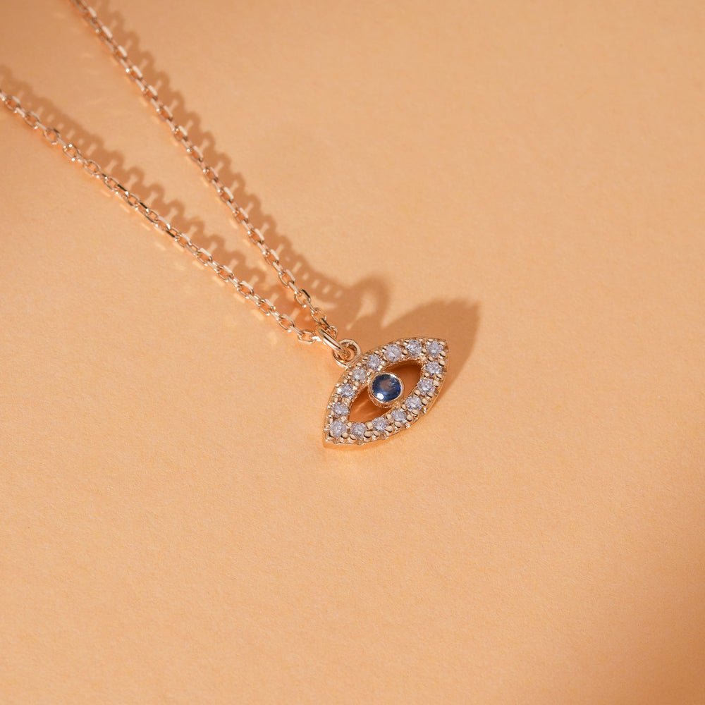 Mini Natural Diamond Sapphire Eye Necklace