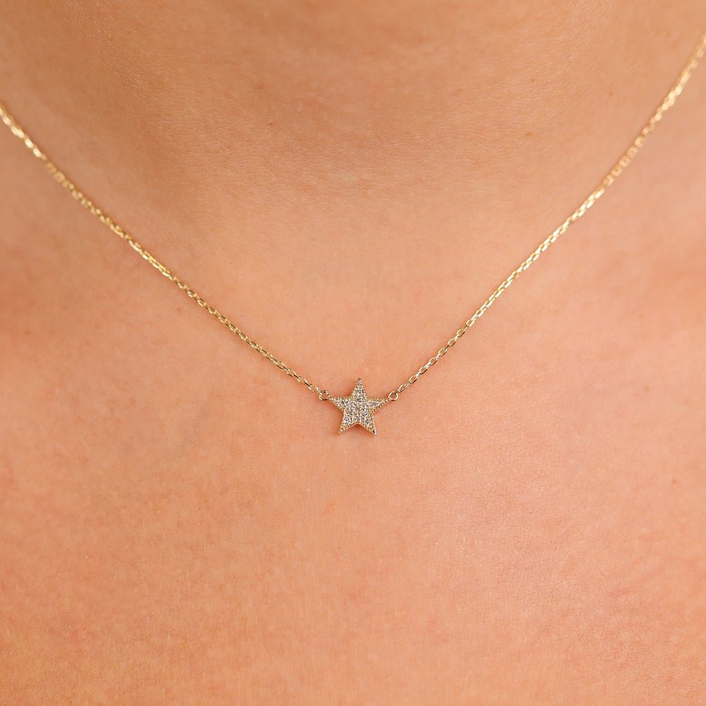 Mini Pave Natural Diamond Star Necklace