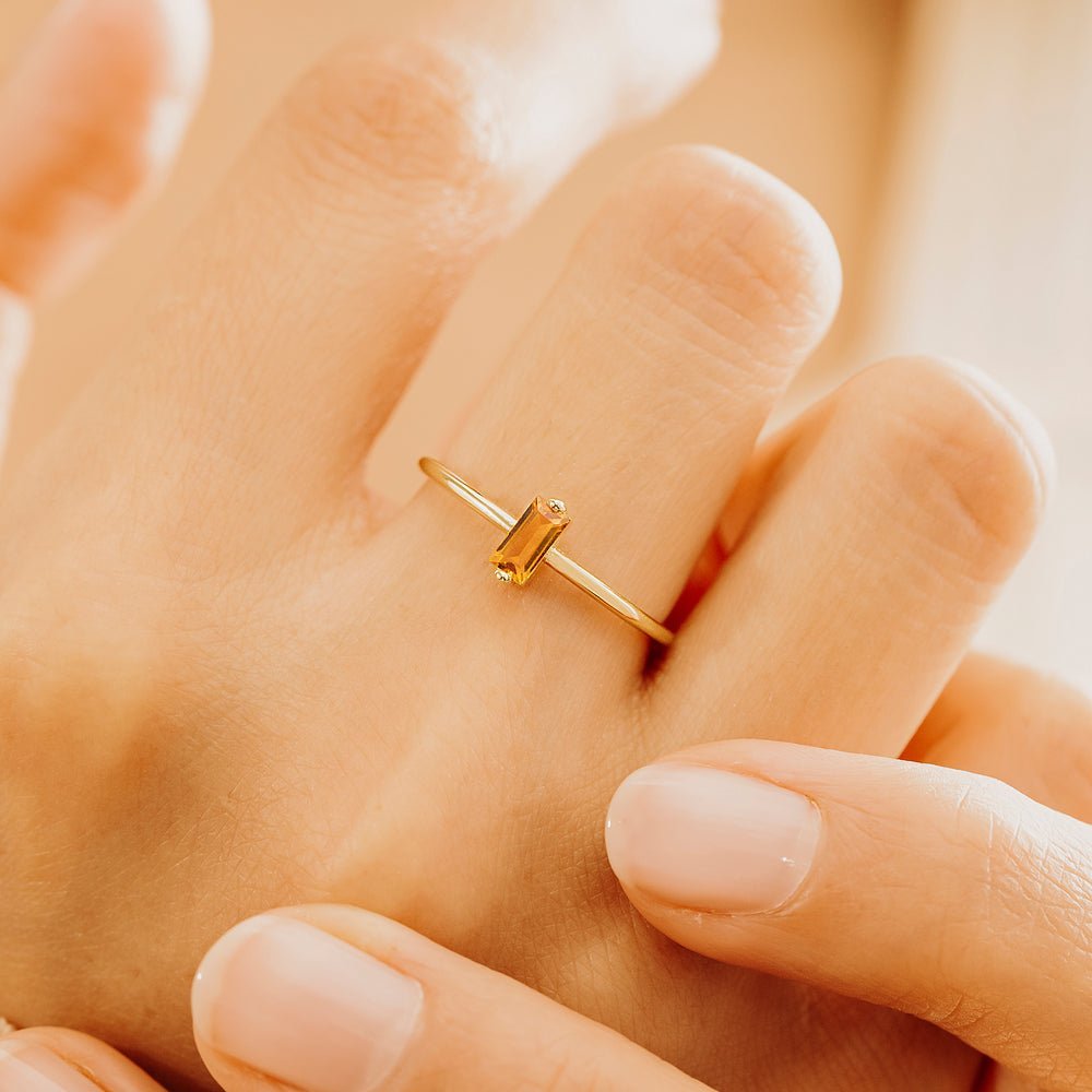 Minimalistic Baguette Cut Natural Citrine Ring