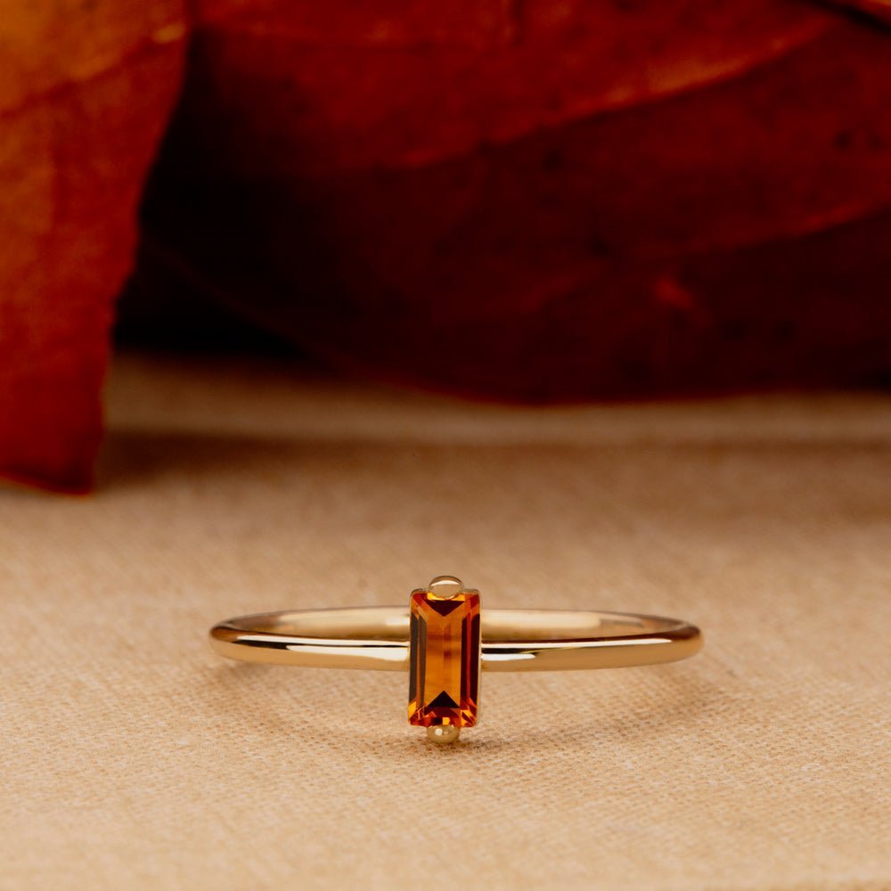 Minimalistic Baguette Cut Natural Citrine Ring