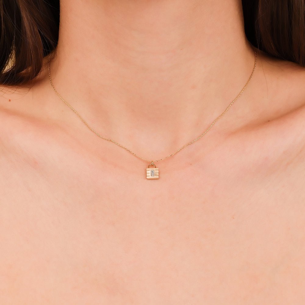 Minimalistic Natural Diamond Padlock Necklace