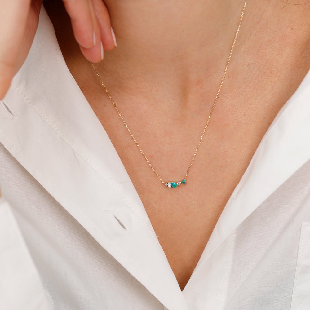 Mixed Diamond Emerald Necklace