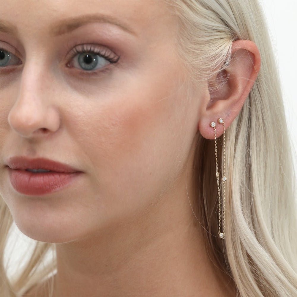 Multi Natural Diamond Hanging Chain Studs
