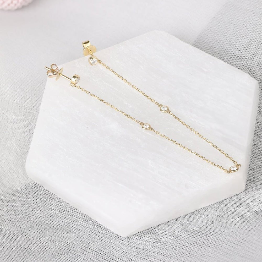 Multi Natural Diamond Hanging Chain Studs