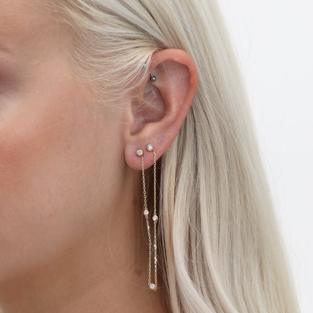 Multi Natural Diamond Hanging Chain Studs