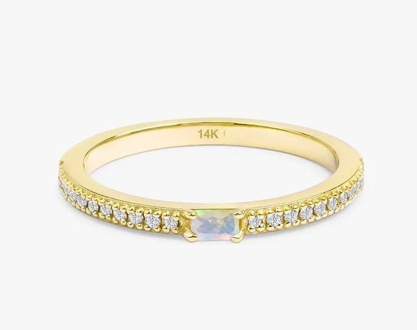 Natural Diamond and Baguette Opal Ring