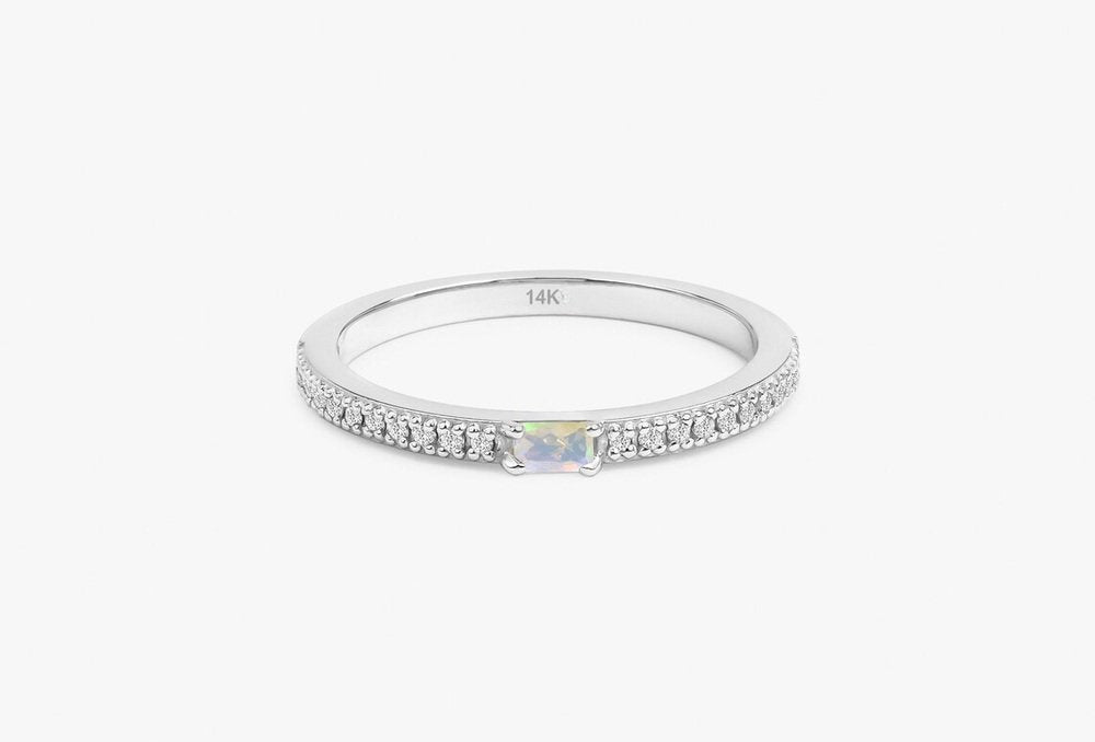Natural Diamond and Baguette Opal Ring