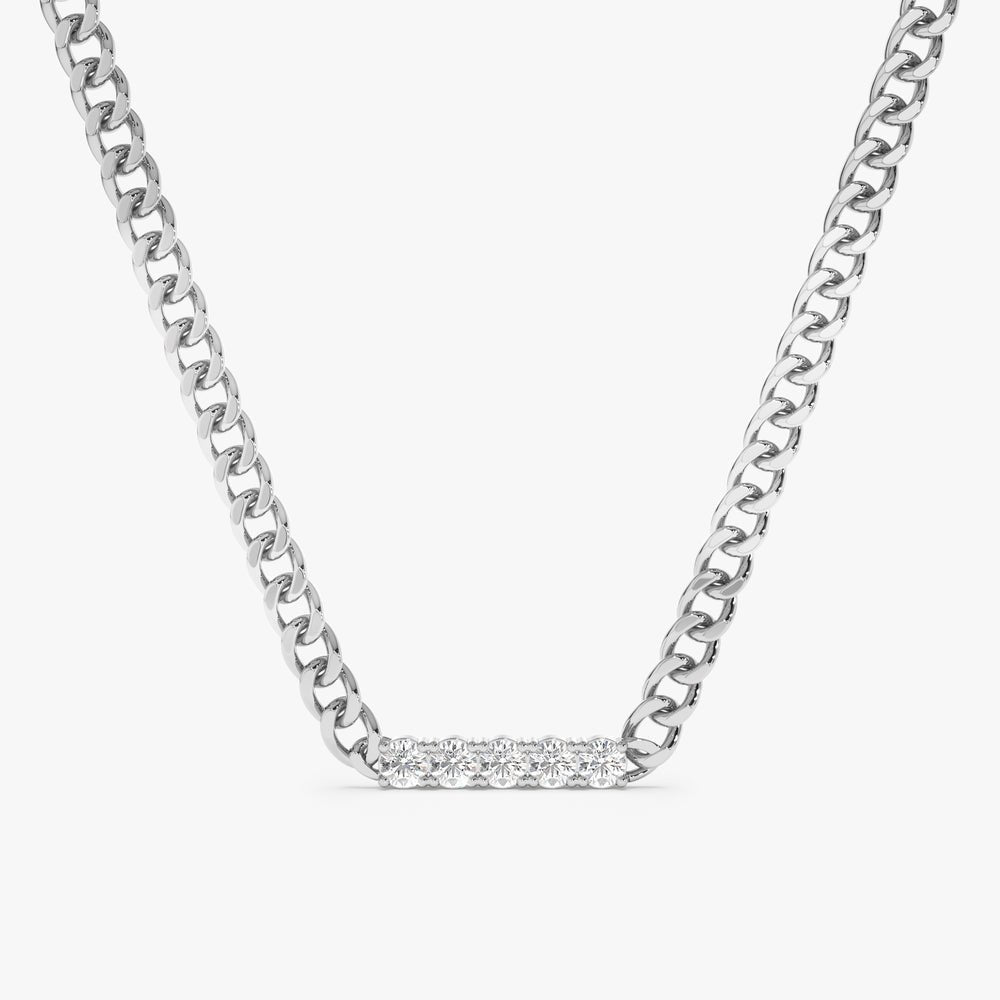 Natural Diamond Bar Cuban Chain Necklace
