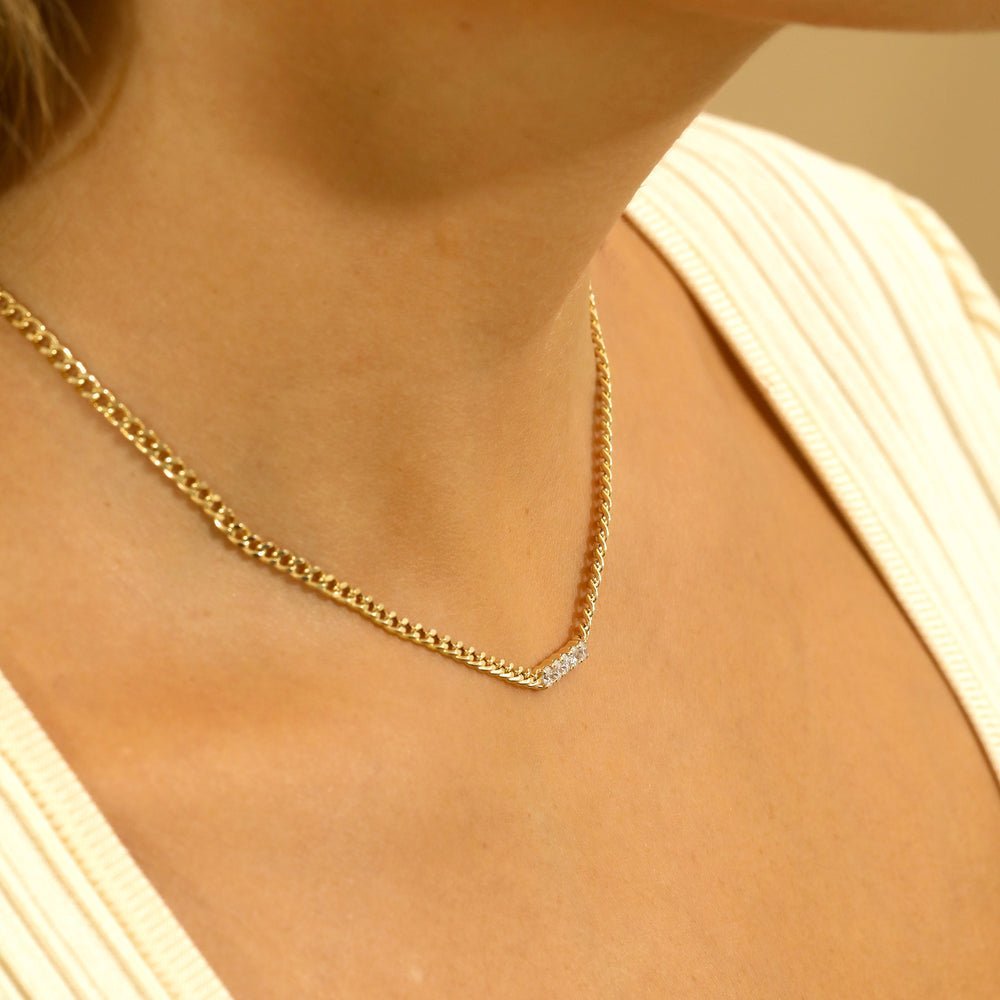 Natural Diamond Bar Cuban Chain Necklace